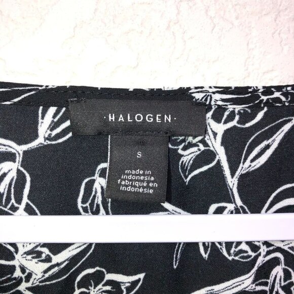 Halogen Blouse Women Small Black White Floral Long Sleeve V-Neck Lightweight - Picture 5 of 10